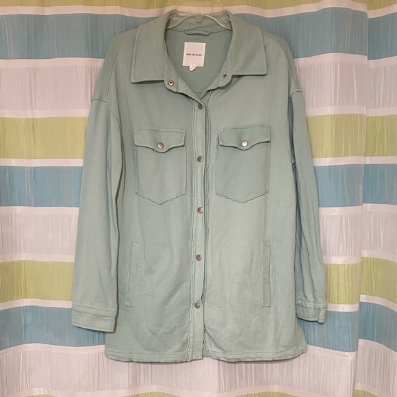 Avec Les Filles Anthropologie Mint Shacket Snap Button Oversized Sz Medium - Picture 9 of 9
